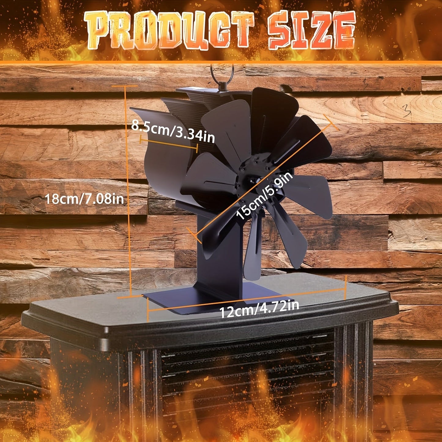 The Thermodynamic Stove Fan comes in a set of 8, ideal for circulating warm/hot air on wood-burning stoves. It is compatible with gas stoves, pellet stoves, wood stoves, and log stoves, and includes a built-in thermometer for temperature monitoring.