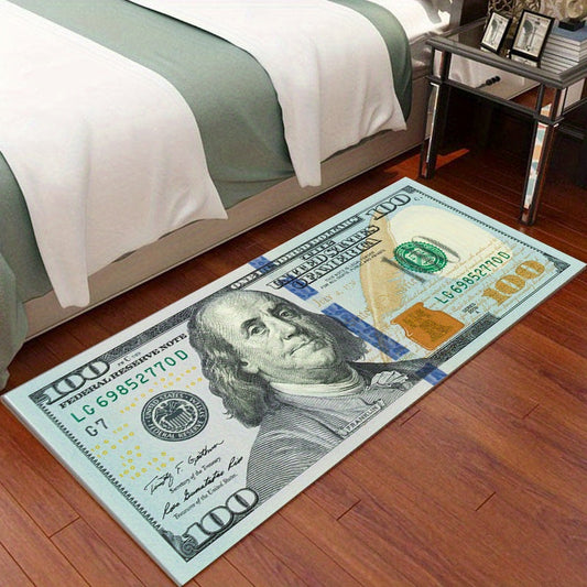 Vintage Hundred Dollar Bill Long Runner Rug for Hallway - USA Money Design - Anti-Slip Floor Carpet Indoor Doormat for Entrance Door Mats - Living Room, Porch, Corridor Window - Aesthetic Room Decor - Art Supplies for Home Decor - $100 - 1 Piece