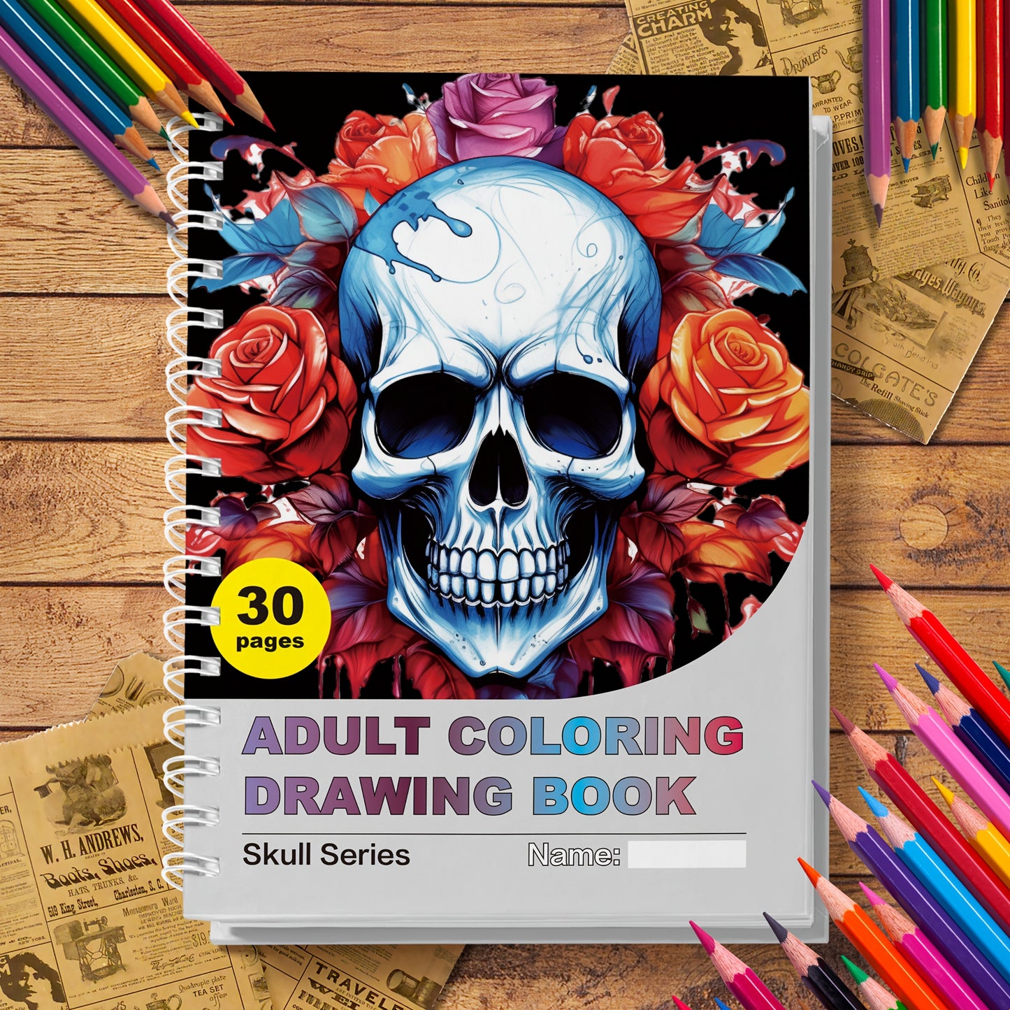 Skulls & Bones Adult Coloring Book - 30 Intricate Pages for Relaxation