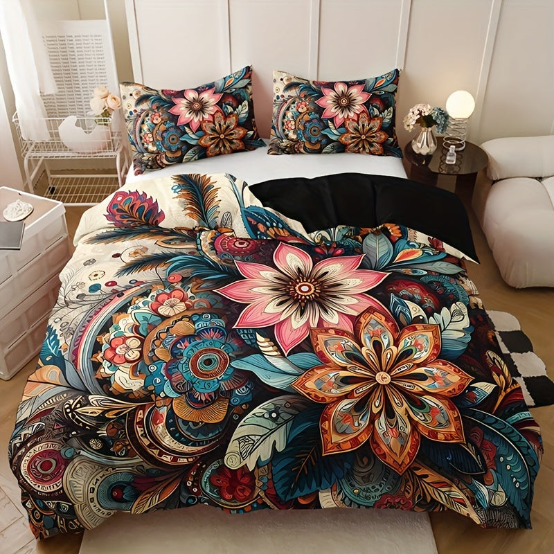 3-piece Bohemian Mandala Floral Bedding Set includes 1 duvet cover and 2 pillow cases. Pillow inserts not included. Perfect for a Christmas present.