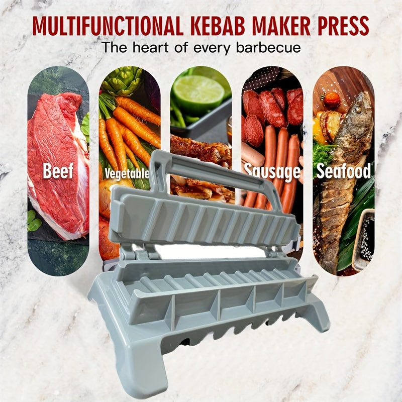 1pc EasyKebab Plastic Kebab Maker: Single-row skewer mold for BBQ, portable kitchen tool.