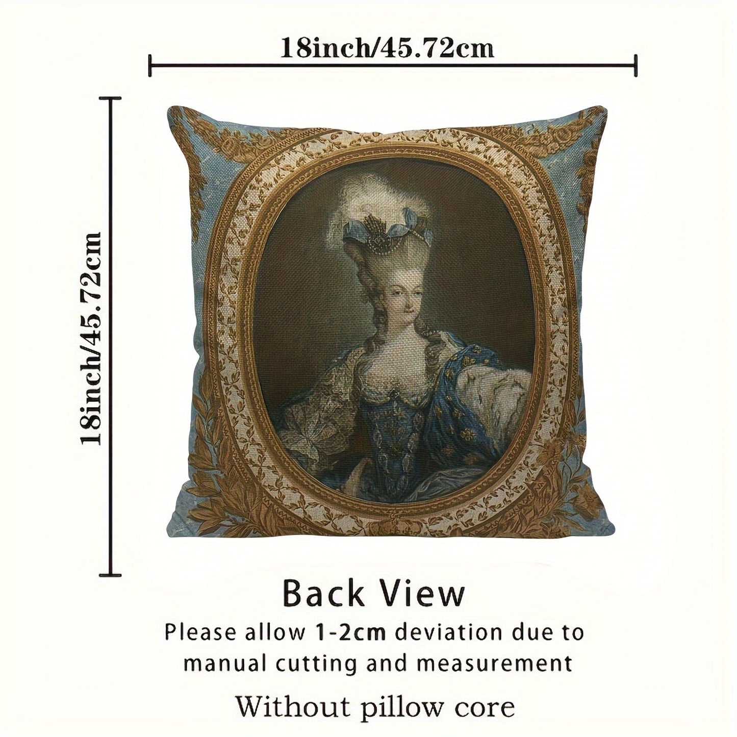 Elegant 1pc Marie Antoinette Portrait Fine Art Pillow Cover made of polyester, measuring 45.72x45.72 cm. This decorative cushion case features an elegant design and is perfect for adding a touch of sophistication to your bedroom, living room, sofa, or