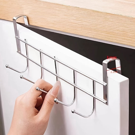 This Stainless Steel Hook Rack features 5 hooks, perfect for hanging behind doors, on cabinet doors, or on walls. Made of durable stainless steel, it is versatile and can be used for hanging towels behind living room doors or clothes in bedrooms. It is