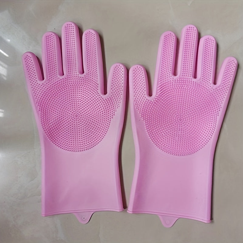 1 pair of Kitchen Silicone Dishwashing Gloves for Housework Cleaning with Waterproof Insulation and Magic Gloves, includes Dishwashing Brush