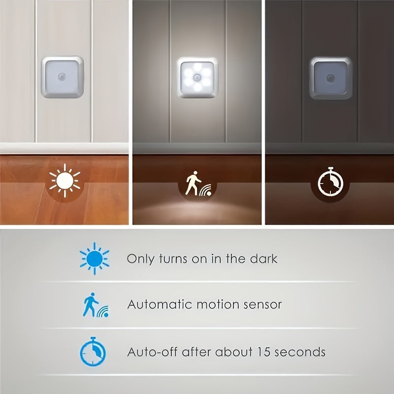 3 LED motion sensor night lights for indoor decoration in ladder bedroom, corridor, and staircase.