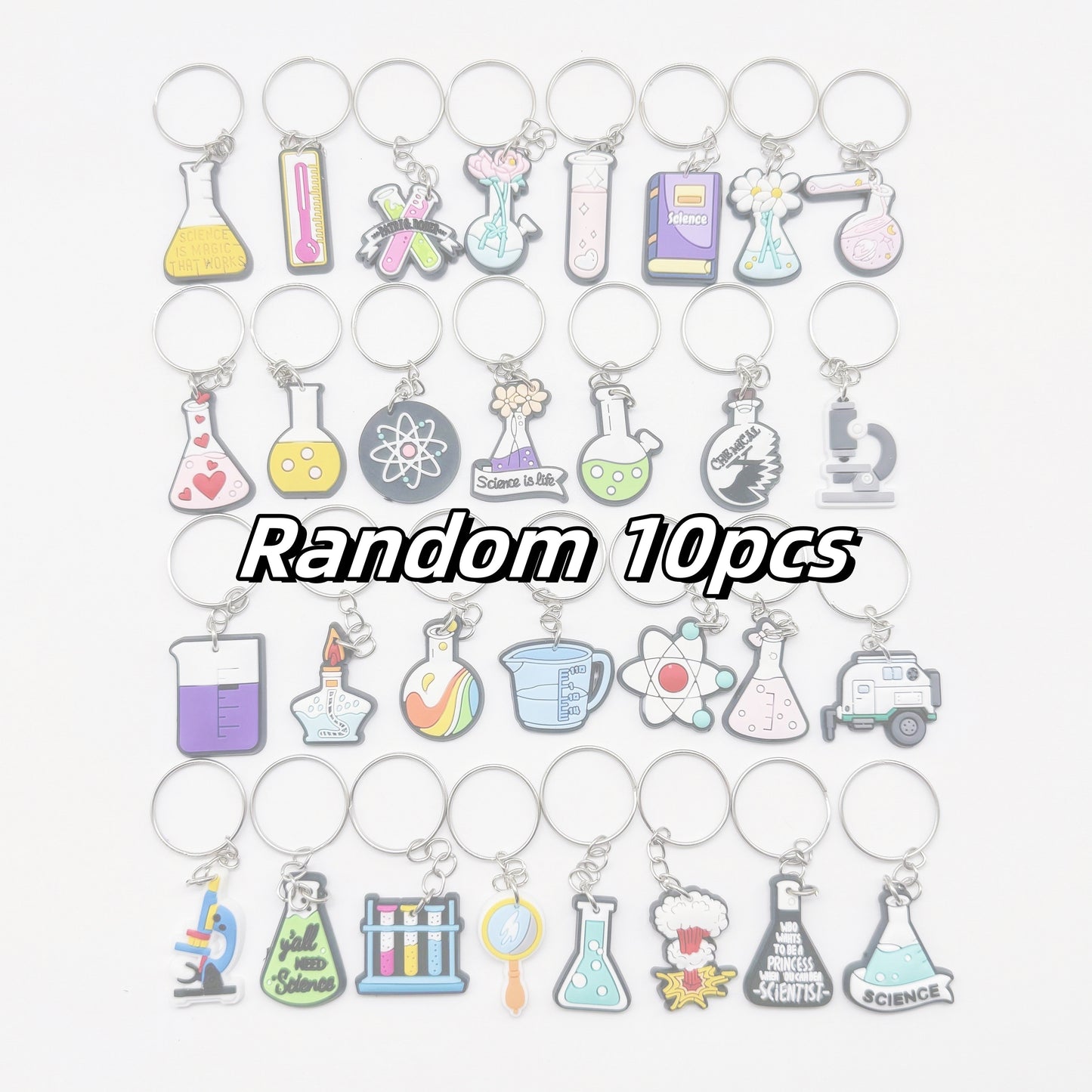 Keychain Set with Chemistry and Biology Lab Themes, featuring Test Tubes, Beakers, Alcohol Lamps, and Triangular Bottles - Ideal for Students and School Decoration, Inspired by Science.