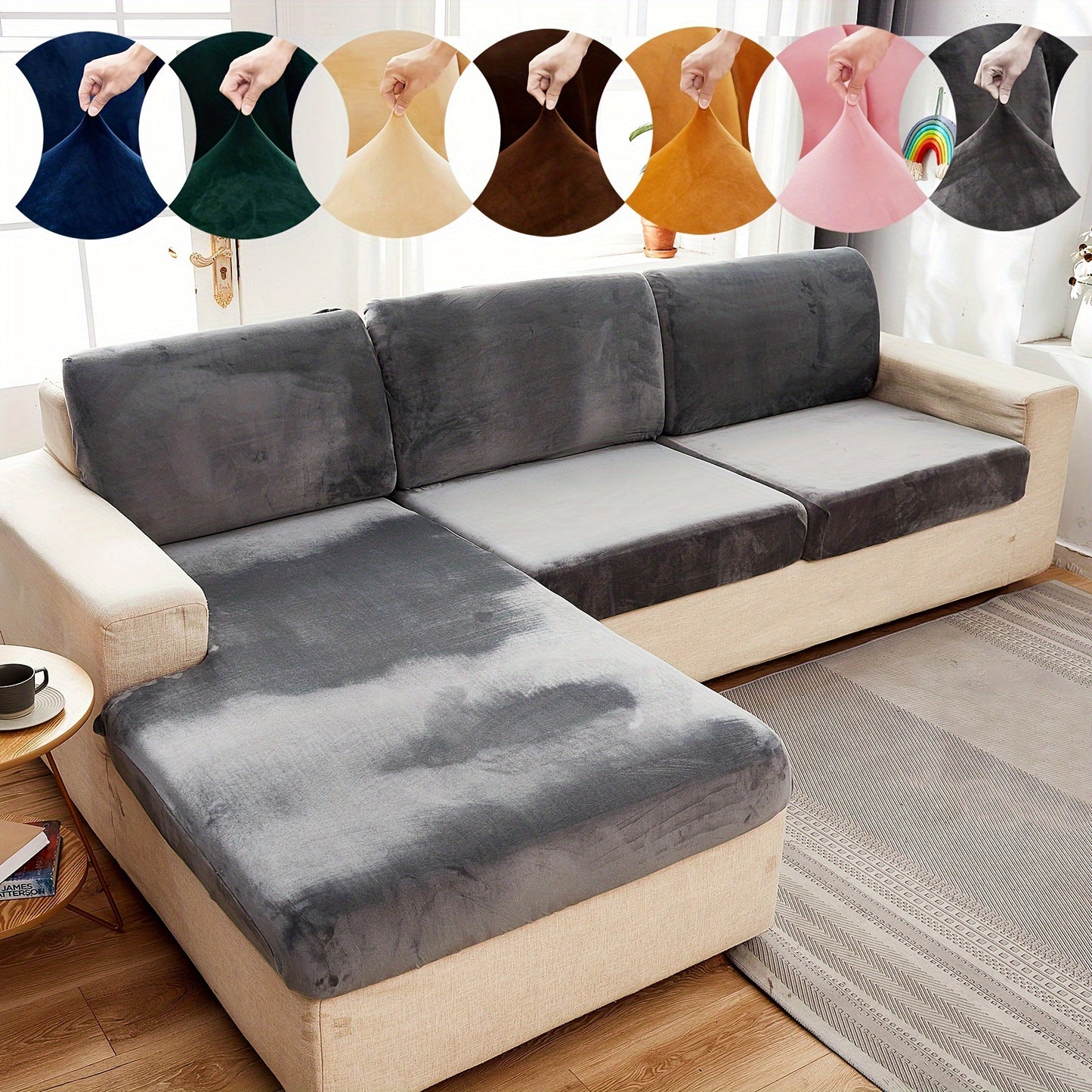 Velvet sofa slipcover/pillowcase for pets, dust-proof and fuzzy couch cover for home decor.