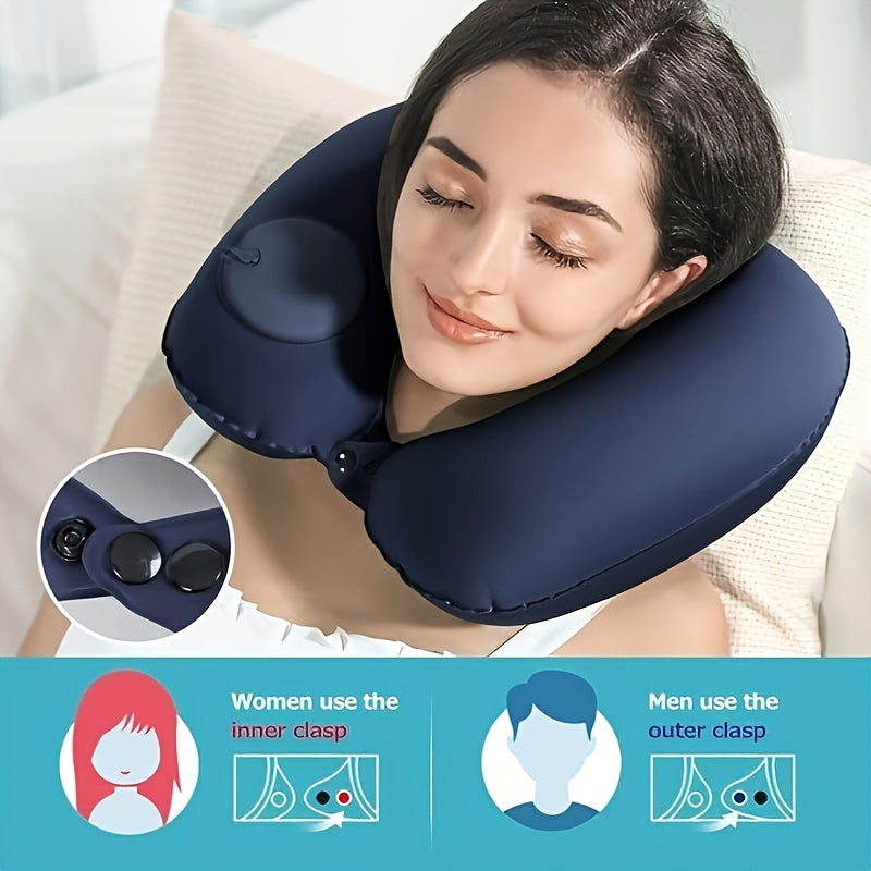 Multi-functional Inflatable U-Shaped Neck Pillow - Waterproof, Compact with Chin Support, Perfect for Travel, Work, and Home - Portable, Easy to Wash, Gentle & Long-lasting for Both Genders