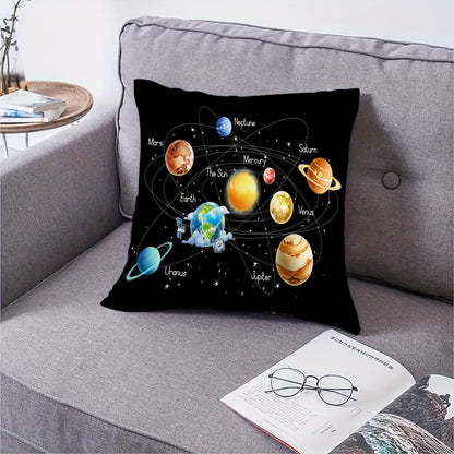 Solar System & Galaxy Starry Sky Plush Pillow Cover, 45.72x45.72 cm, Zippered Single-Sided Print, Machine Washable Polyester, Home Sofa & Bedroom Decor - Insert Not Included, Couch Pillows.