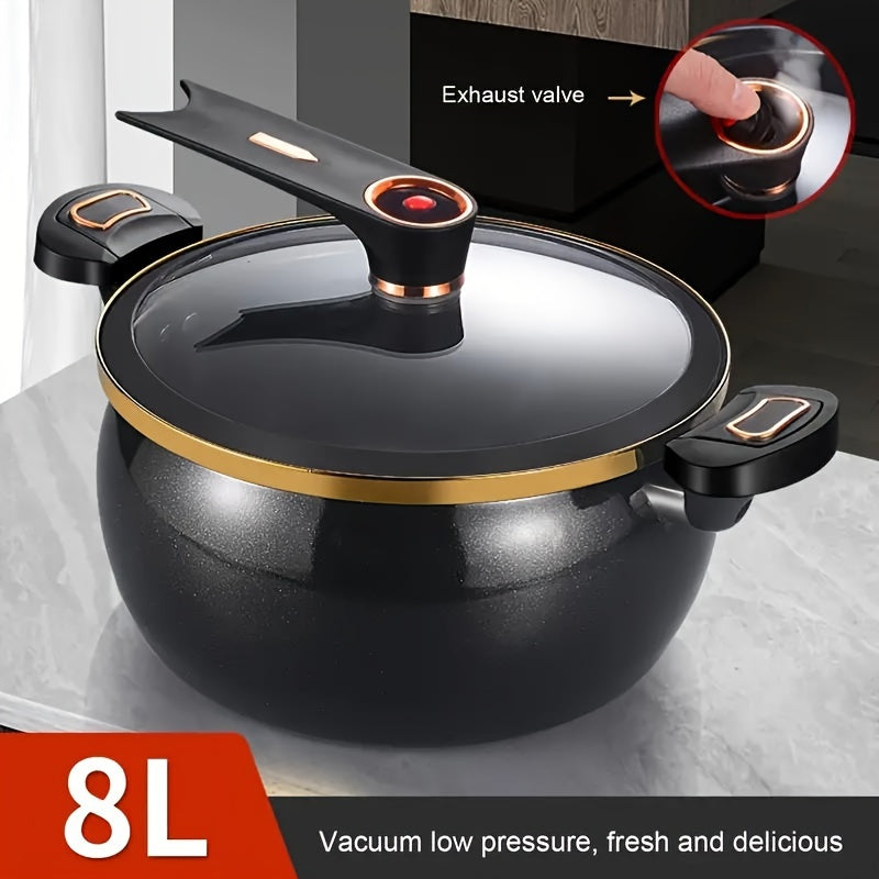 Versatile 8L Premium Cast Iron Stockpot with Lid - Perfect for Stew, Soup, and Boiling - Easy to Clean, Dishwasher Safe, Compatible with Induction, Gas, and Electric Stoves