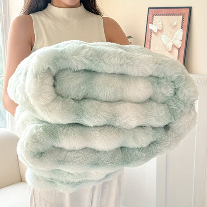 Super-Plush Faux Rabbit Fur Throw Blanket - Snuggly, Inviting, and Opulent for Sofa, Bed, Workspace, and Journeys - Chic Geometric Design in White, Adorable Blanket