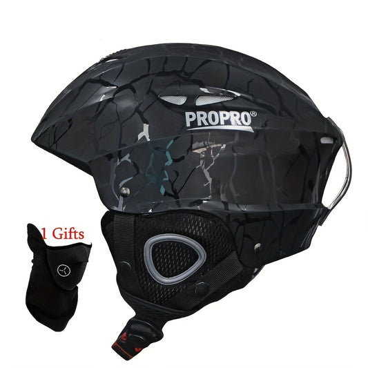 PROPRO High-Performance Ski Helmet for Men & Women: Durable PC material, integrally-molded with ventilated vents, adjustable strap, carbon fiber side panels. Includes free gift. Ideal for