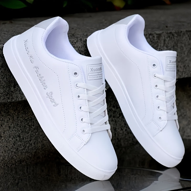 Men's letter print skateboarding shoes with low top lace-up design for casual, sports, and daily wear in all seasons.