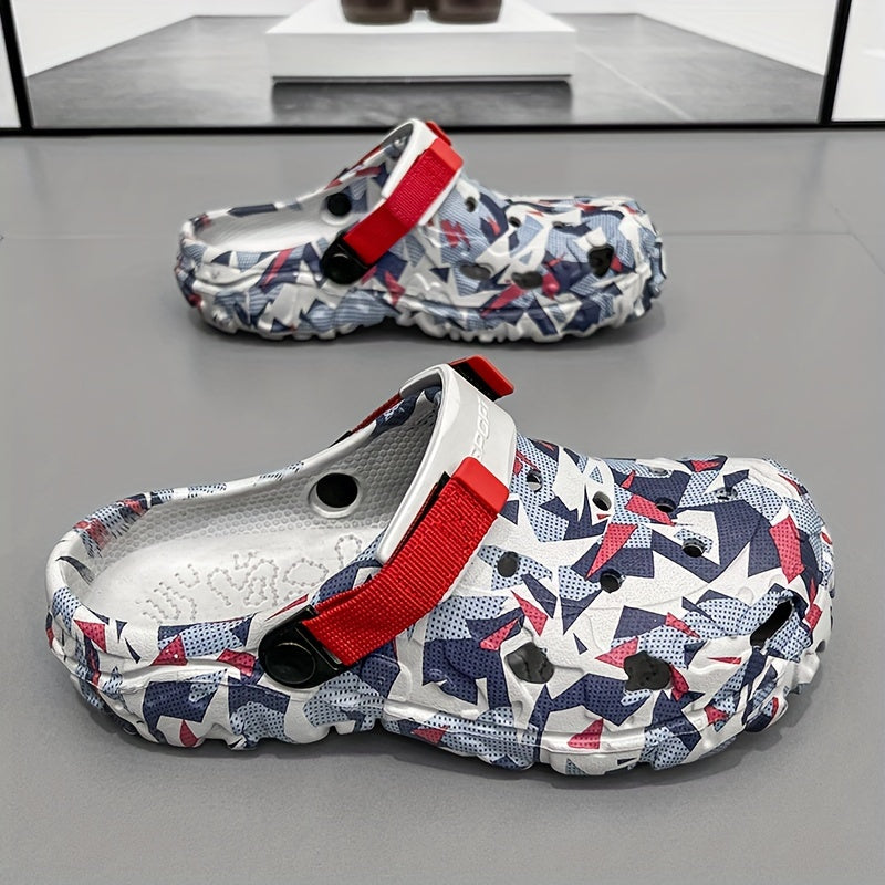 Men's Color Block Hollow Out Chunky Clogs, Durable & Breathable EVA Slippers for Summer.