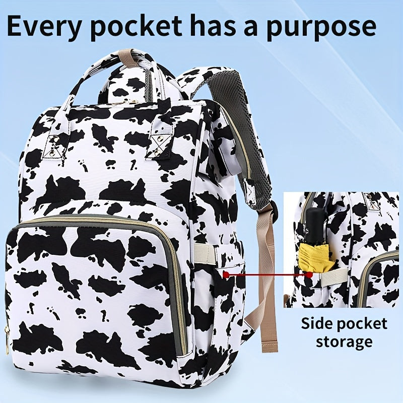 Versatile Diaper Bag Backpack with Stroller Hook, Perfect for Both Parents, Spacious and Stylish with Cow Print and Leopard Print Design - A Must-Have Travel Essential.