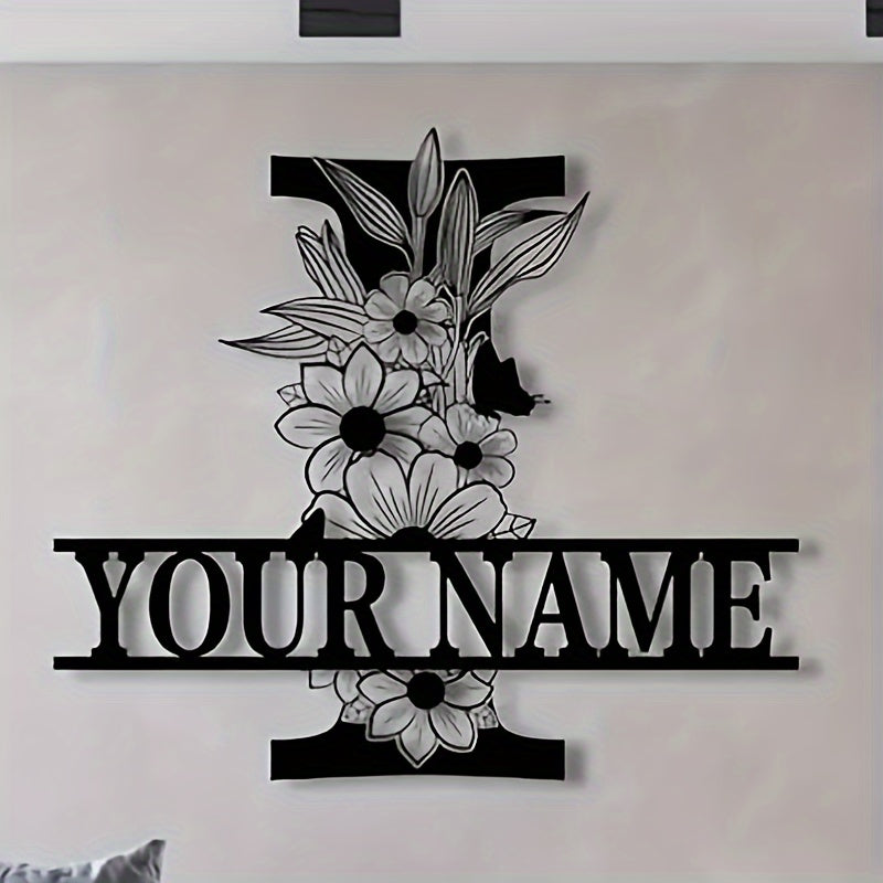 Unique Housewarming Gift - Personalized Home & Front Door Decor - Custom Metal Family Name Sign with Floral Design