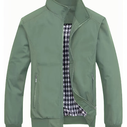 Men's casual zip-up jacket with zipper pockets for spring and fall.