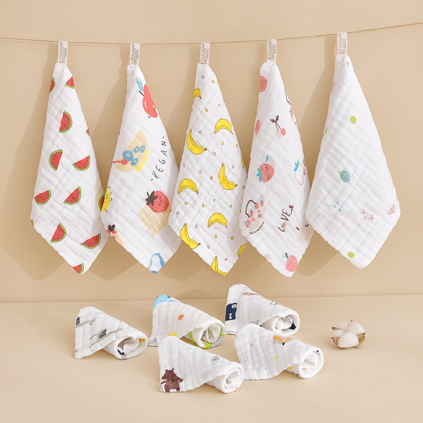 Set of 4 Cotton Soft Baby Towels, each measuring 23.01x23.01cm: Perfect for Bathing, Feeding, Wiping, and Burping - Ideal for Babies aged 0-3 Years