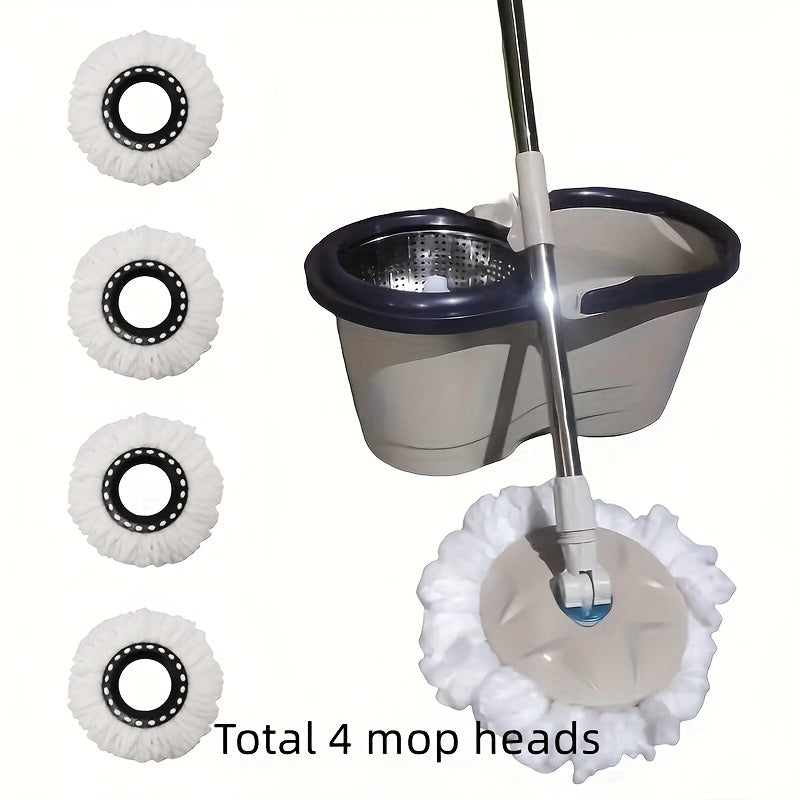 Spin Mop and Bucket Set with 4 Microfiber Pads - 360° Swivel Head for Easy Household Cleaning, Perfect for Living Room and Bedroom, Reusable Pads, Adjustable Handle, Great for Party Clean-Up