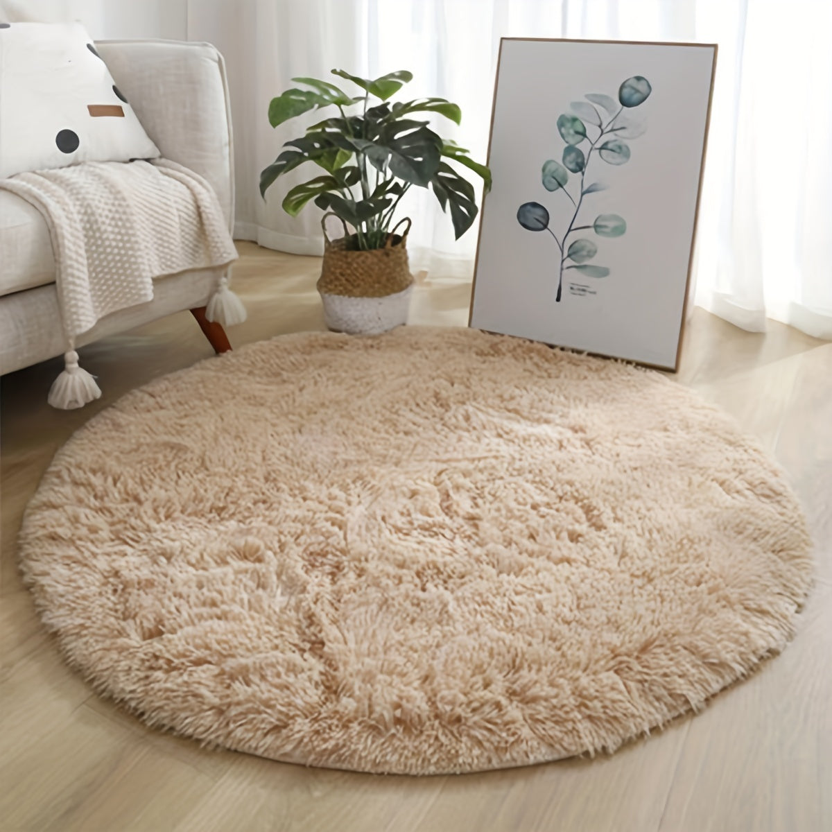 Soft and adorable Cloud-like Round Plush Area Mat - Machine Washable, Non-Slip, and Easy to Clean! Great for Bedroom use.