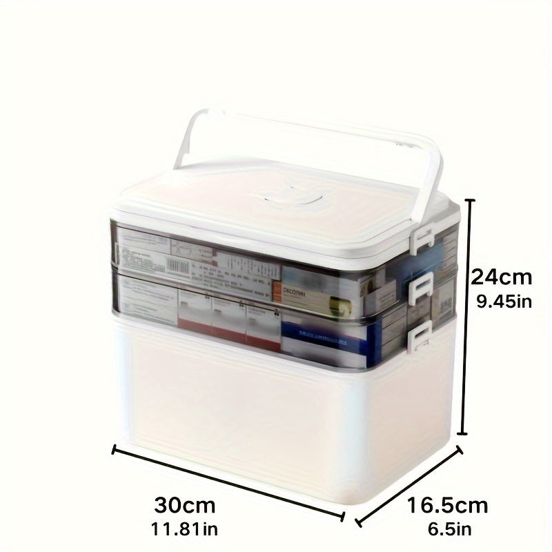 Waterproof multi-layer medicine storage box with snap closure and durable plastic for organizing.