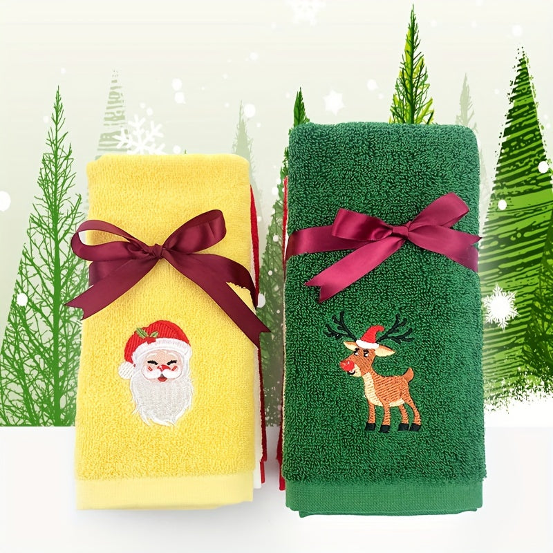 Velvet Christmas hand towel set made of pure cotton, perfect for kitchen or as a gift.