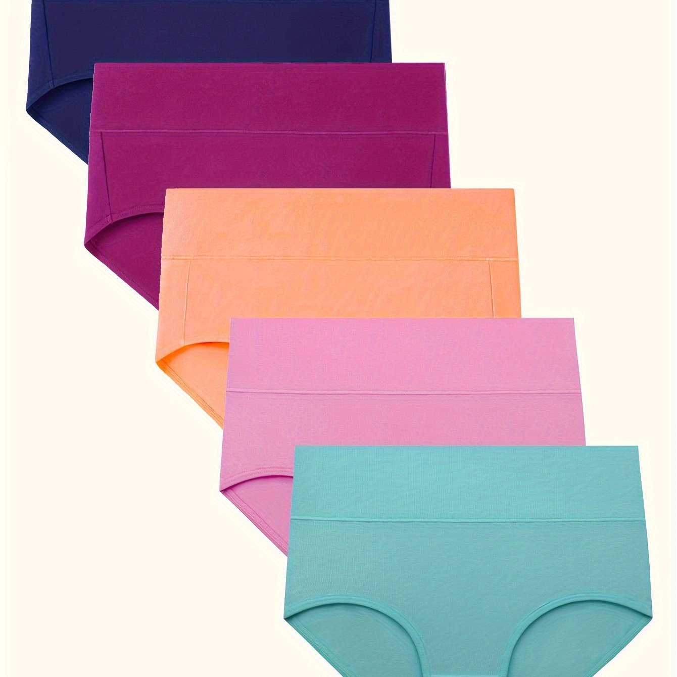 5-pack of molasus Women's High-Waist Briefs in assorted solid colors, breathable and stretchy with full coverage.