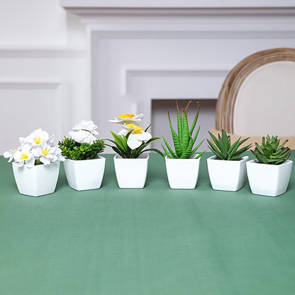 6pcs Artificial Succulents & Flowers in White Pots - Ideal for Home & Office Decor | Realistic & Versatile Mini Plants for All Seasons