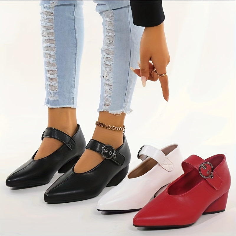 2023 Summer Solid Color Versatile Sexy High Heels Buckle Soft Pointed Thick-Heeled Fashion Shoes