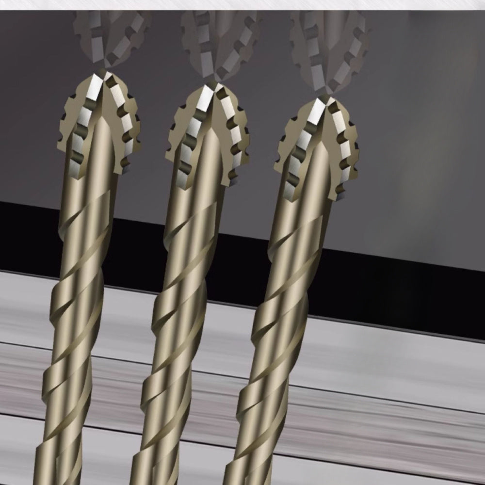 3 ProPlus carbide-tipped drill bits with hex shank for various materials, ideal for dry drilling.