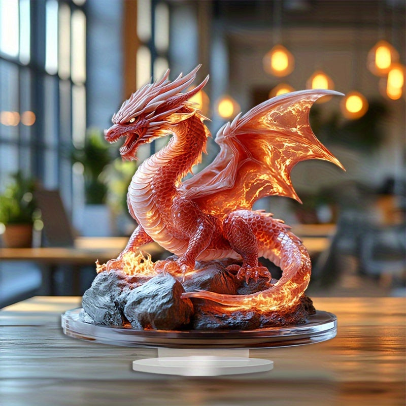 Add a touch of bohemian flair to your space with this unique Acrylic Fire Dragon Desk Decor - Great for Home & Office, Ideal Christmas Present