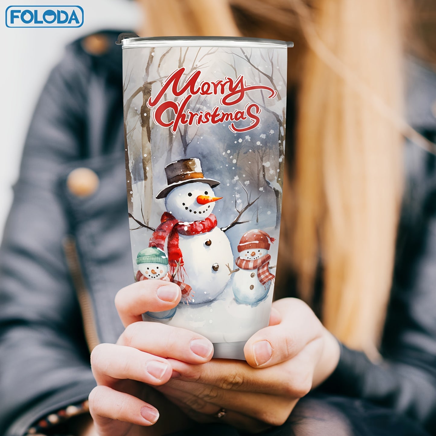 Red Truck Snowman Tumbler - 20oz stainless steel insulated Christmas mug. Perfect gift for men, women, friends, and teachers.