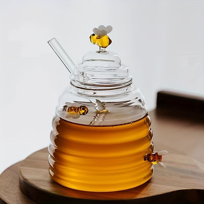 Animal-themed glass honey jar with lid - Ideal for kitchen and dining use.