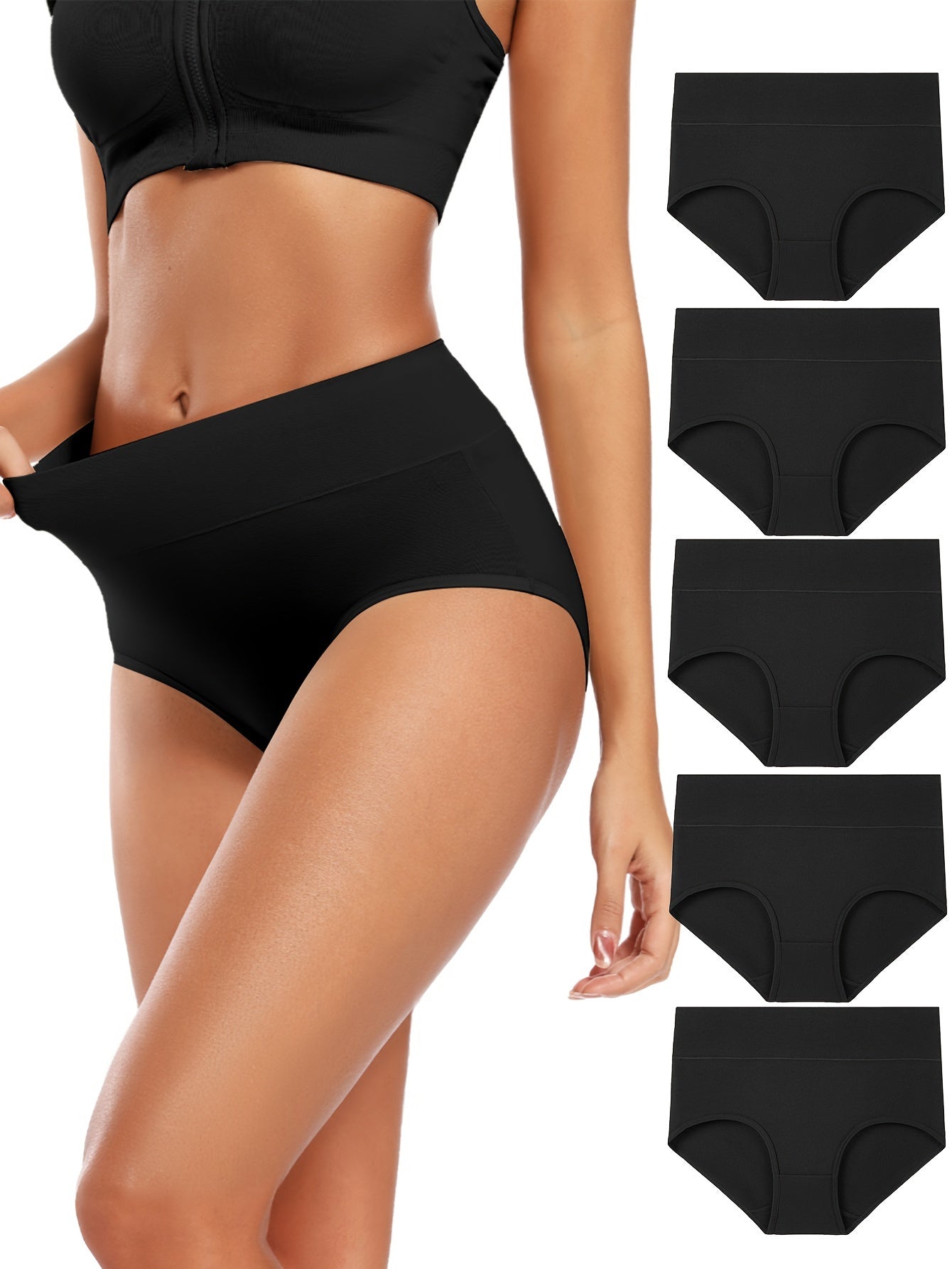 5-pack of molasus Women's High-Waist Briefs in assorted solid colors, breathable and stretchy with full coverage.