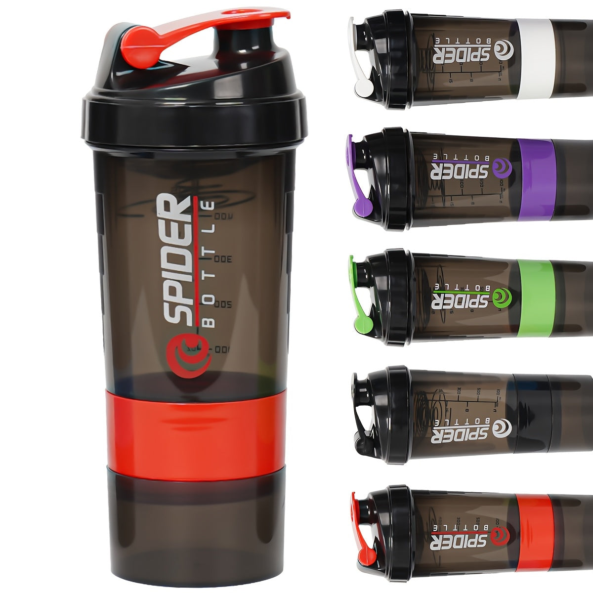 A 500ml protein shaker bottle with layered storage, portable, leak-proof design, and mixing ball. Perfect for gym workouts, weightlifting, and outdoor activities. Ideal for giving as holiday gifts to friends.