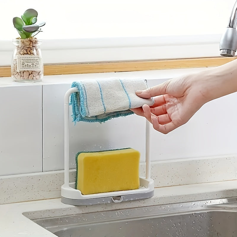 Kitchen Sponge Holder with Dishcloth Hanger and Sink Rack Tray Organizer Stand for Sponge, Dish Cloth, Rag, Brush, and Scrubber Storage and Organization - 1 piece