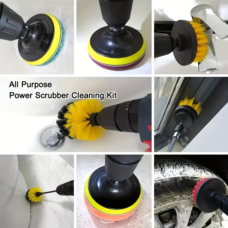 Set of 15 Drill Brush Attachments, includes Multi-Purpose Scrub Pads and Buffing Pads, Power Scrubber with Extension. Perfect for Car Polishing, Cleaning Supplies, and ideal for use in Living Room, Bedroom, Bathroom, Toilet, Kitchen, and Patio. No