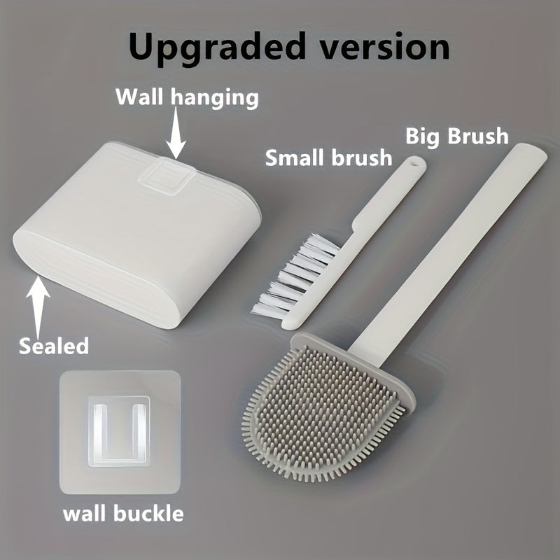 1 set with 2 toilet brushes and 1 wall-mounted toilet brush with a silicone head, long handle, and multi-functional use.