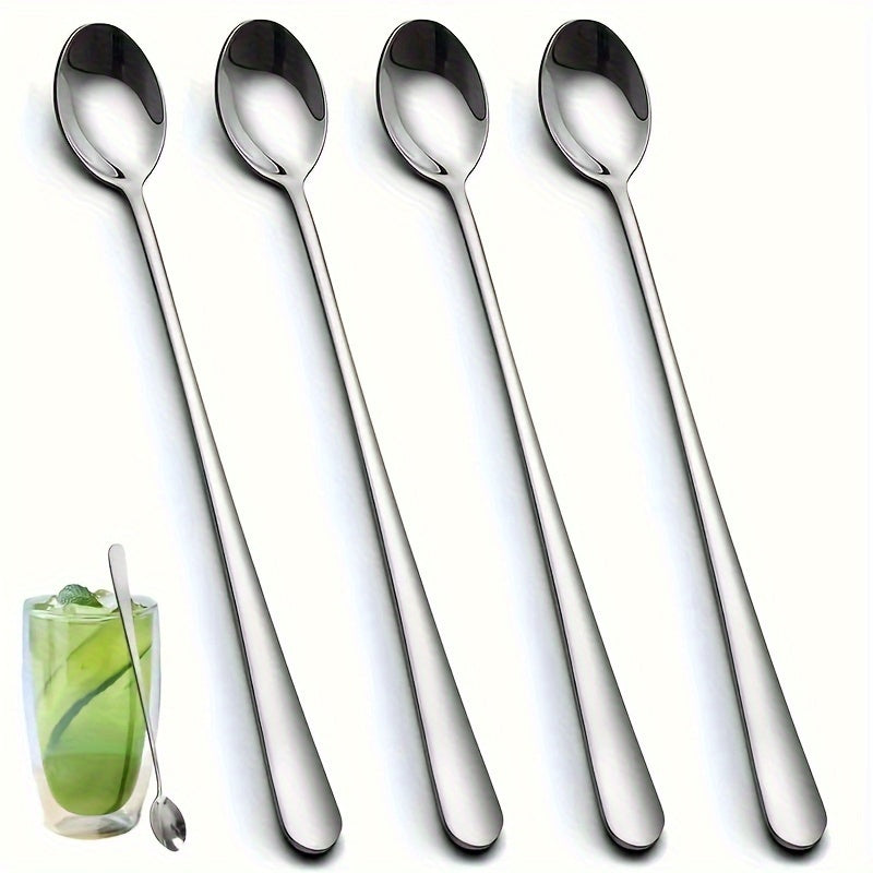 2/4/6pcs Stainless Steel Spoons: Coffee, Dessert, Iced Tea, Long Handle