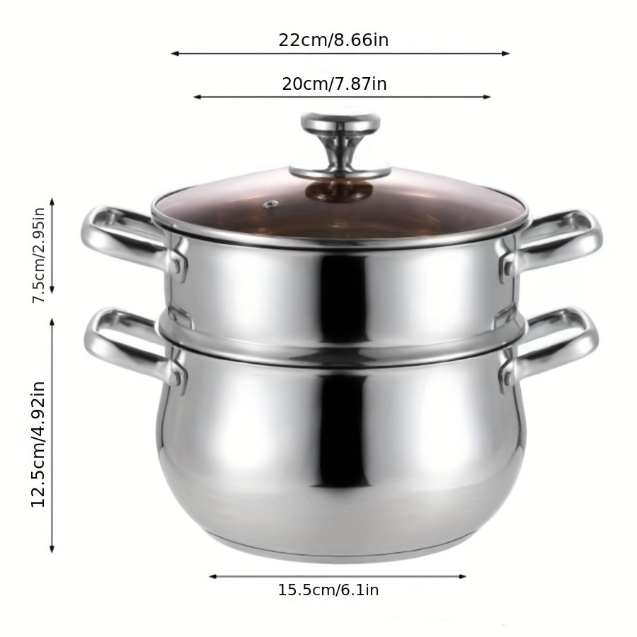 Thick Double-Layer Soup Pot with Curved Stainless Steel Handle - Versatile Cookware for Household Kitchens