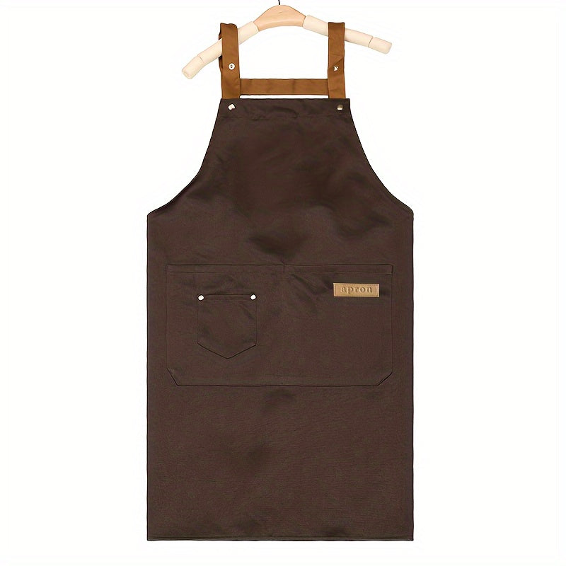 Unisex canvas apron with pockets, adjustable strap, ideal for coffee shops, restaurants, kitchens, and various other professions. Made of durable 240G/M² woven fabric with a protective