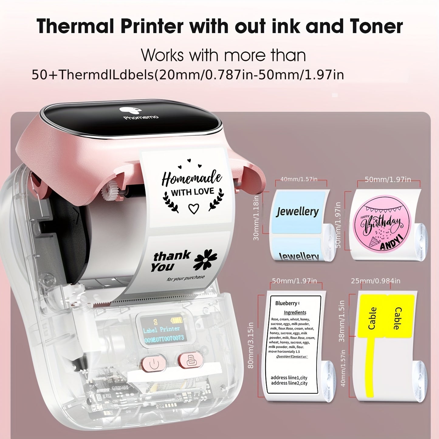 Phomemo M110 Portable Thermal Label Printer - Wireless Upgrade for Product, Address, Small Business, DIY Stickers - Includes 100 Labels, USB Charging, Rechargeable Battery - Single Color