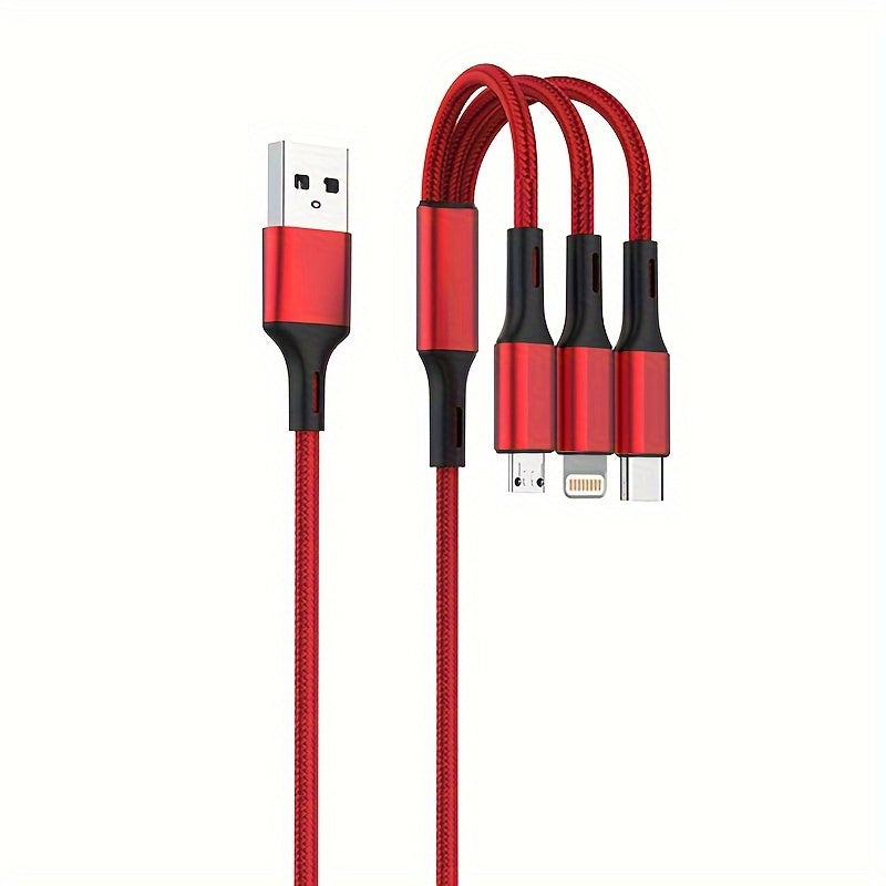 OLISHEN 3-in-1 nylon braided charging cable for various devices, 5-10W power, 149.35cm/118.87cm.