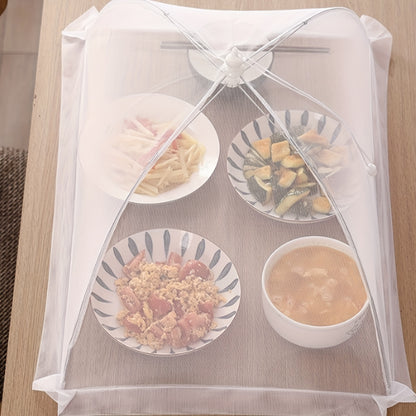 1 white rice cover that doubles as a foldable dining table food cover and household dust cover, suitable for keeping flies away while dining outdoors.