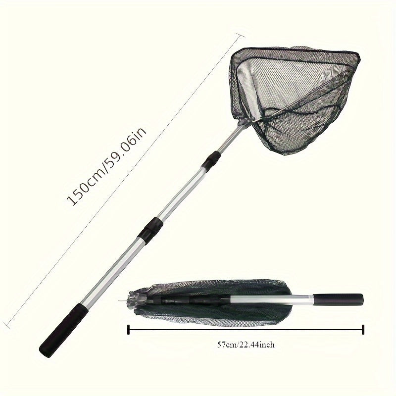 Stainless Steel Telescopic Fishing Landing Net, Extendable 90.93cm to 189.99cm Handle, Suitable for Freshwater Fishing for Kids and Adults - Green.