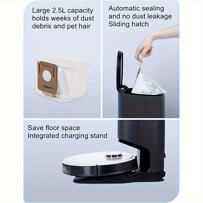 Get 5 high-quality T8 dust bags that are compatible with Ecovacs, Deebot Ozmo, and Yeedi K781+ models. These 2.5L auto-empty vacuum cleaner replacement bags are designed for maximum efficiency.