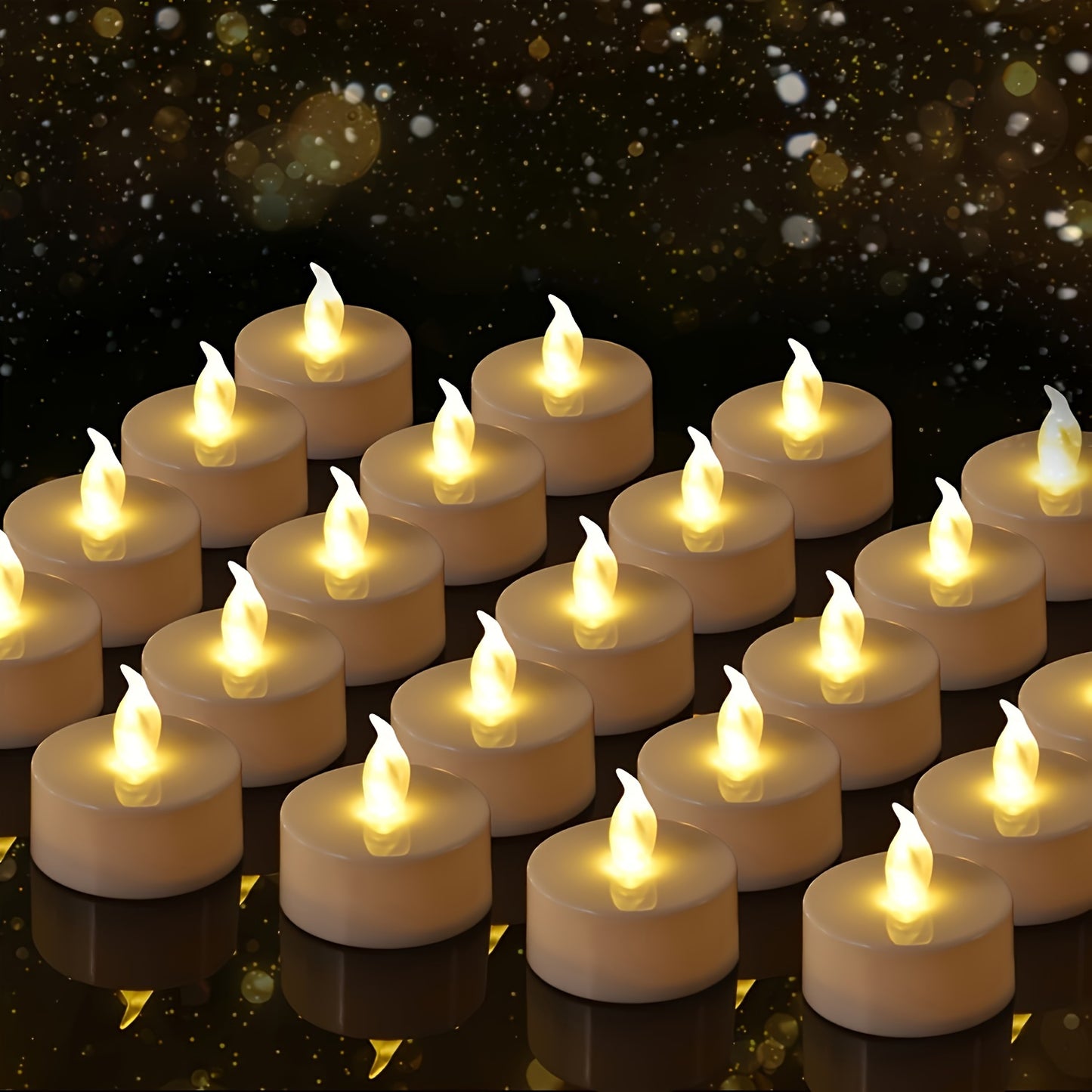 24pcs Battery-Powered LED Tea Lights in Warm Yellow, Flickering Faux Candles for Parties, Halloween & Christmas Decoration, No Fire - LED Tea Candles