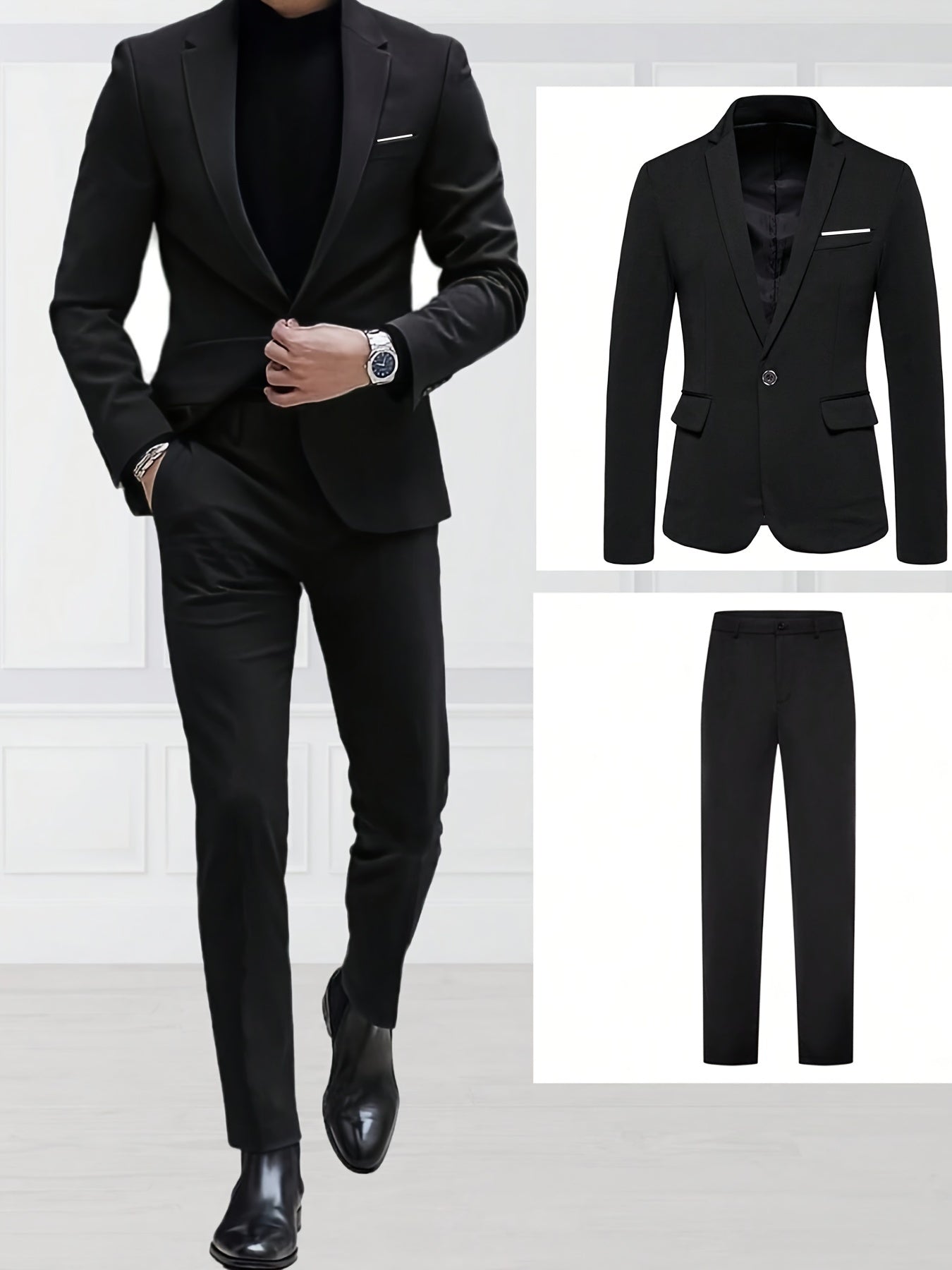 Fashionable 2-piece suit set for men's wedding banquets and parties.