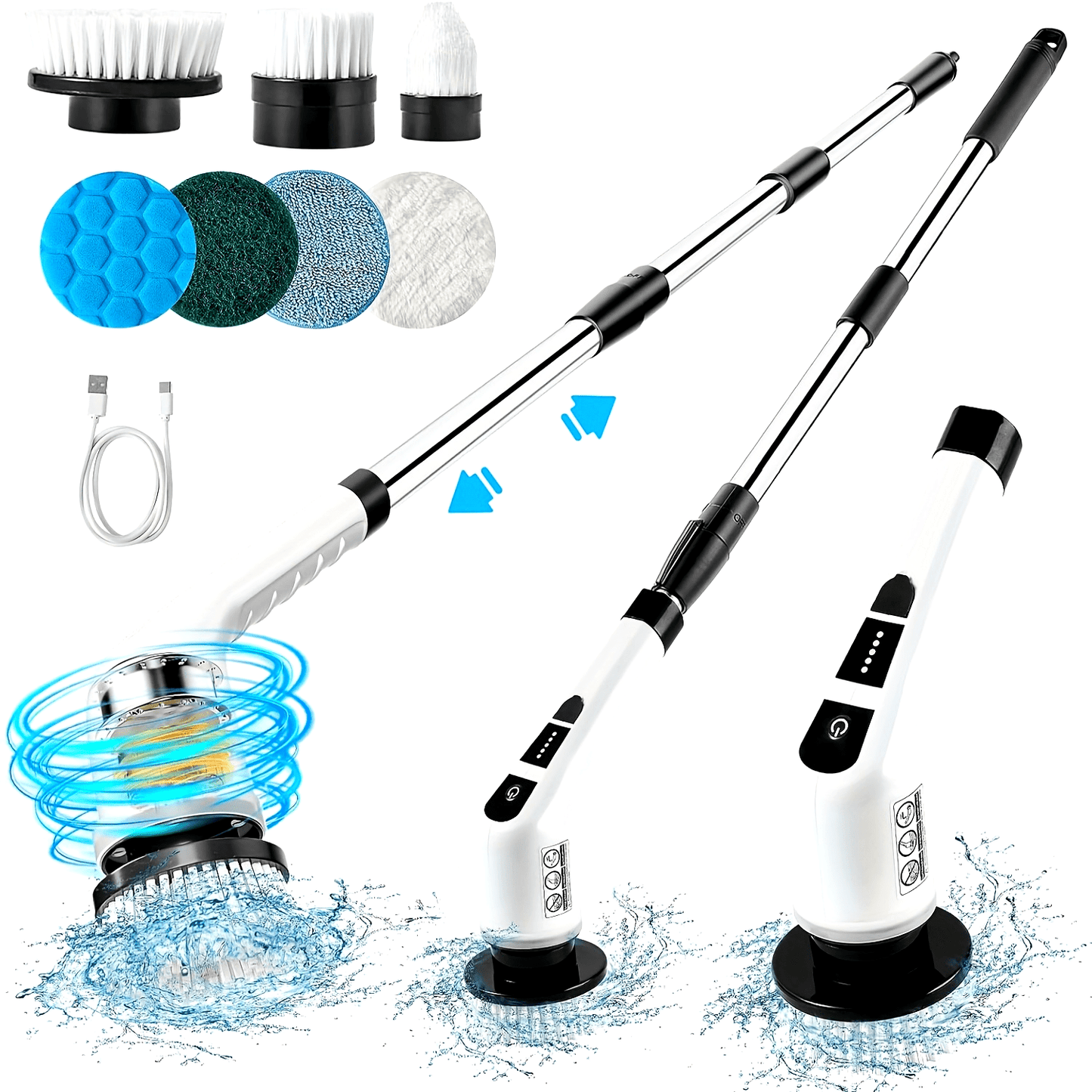 Rechargeable Electric Spin Scrubber Set with 7 Interchangeable Brush Heads, Cordless Cleaning Brush with Extendable Handle for Bathroom, Kitchen, Tiles, and Shower