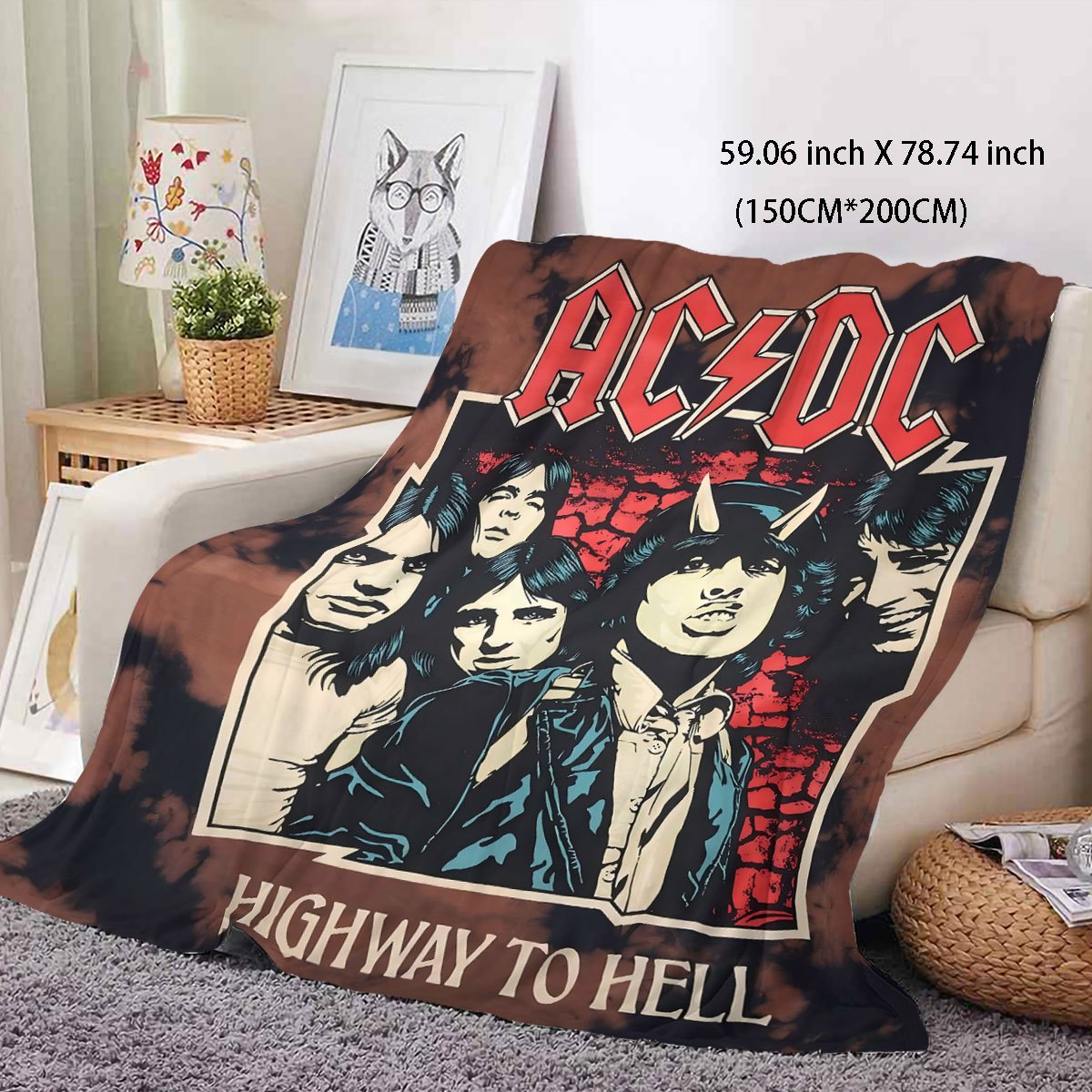 Stay warm and rock out with this AC/DC "Highway to Hell" flannel throw blanket! Featuring a cozy and allergy-friendly digital print with vibrant colors, this blanket is perfect for the bedroom, living room, or sofa. An ideal gift for music fans